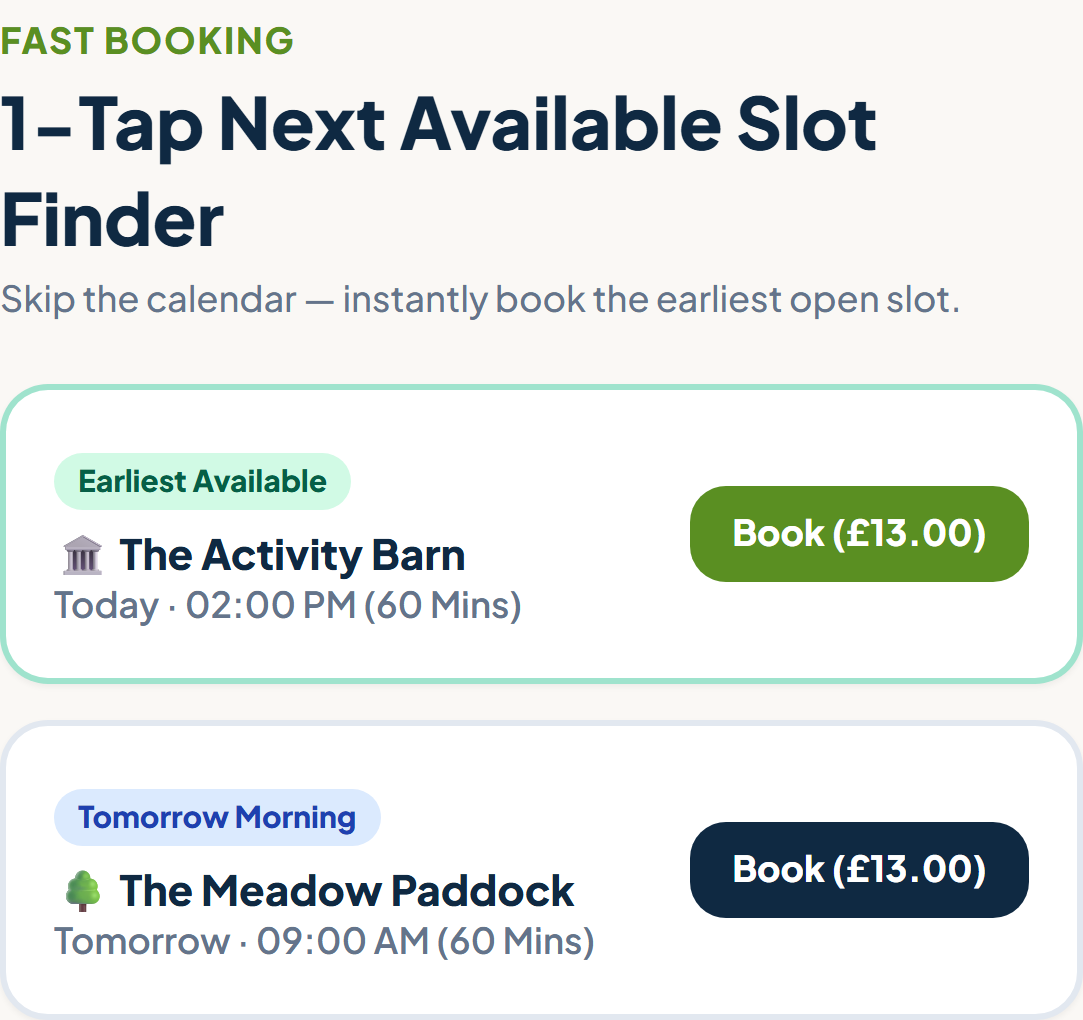 1-Tap Next Available slot finder in live app